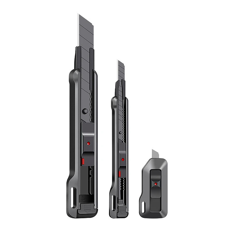 

18mm/9mm Retractable Snap-Off Utility Knife, Black Carbon Steel Blades Box Cutter Mini Cutting Tools Package Opener Auto-Lock