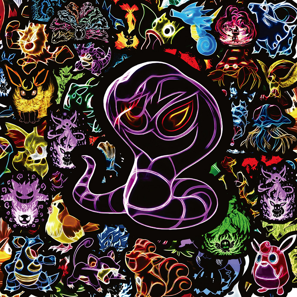 

10/30/50/100pcs Cartoon Pokemon Neon Light Graffiti Stickers Anime Decals Motorcycle Laptop Phone Waterproof Sticker Kids Toys