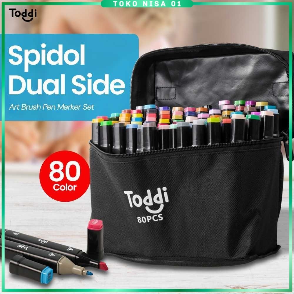 

Toddi Spidol Dual Side Fine Art Brush Pen Art Marker Set 80 Color - HL270