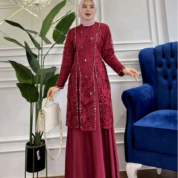 ABILENE gamis mewah pesta pernikahan kondangan wisuda walimah muslimah Mutiara Bordir Wanita Panjang