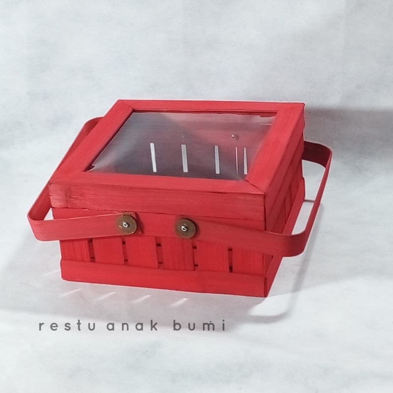Box kue Packaging Premium qualiti pita rustik / rustick goni mika kaca transparan merah emas kotak s