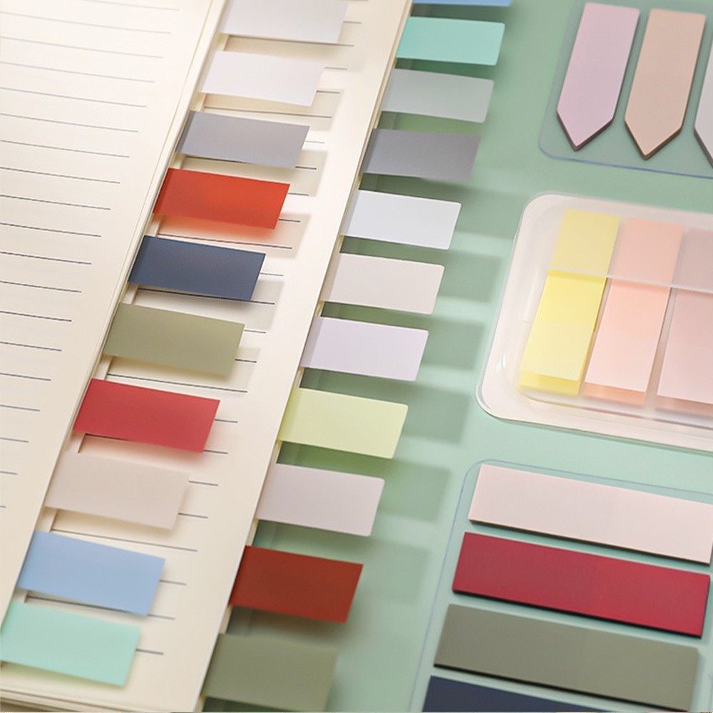 

[DOTDING] Sticky Notes Transparan Retro Morandi Pet Translucent with Note Index Label Stick Marker 100 Sheets Box H733