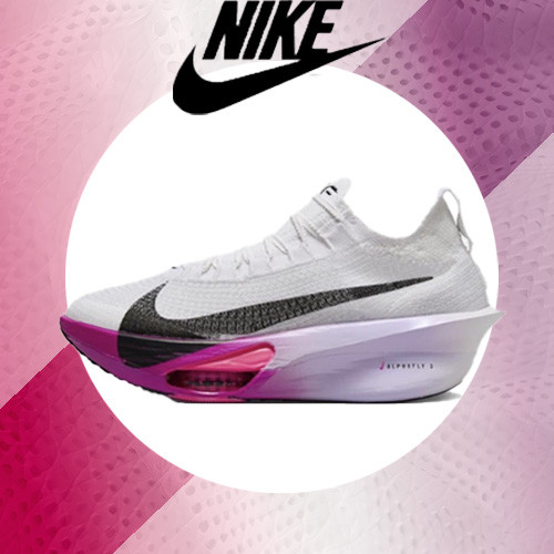 Nike Alphafly 3 Sepatu lari low-top balap untuk wanita, putih, hitam dan merah muda