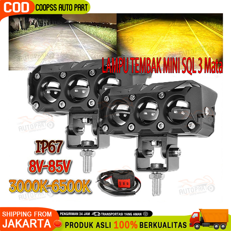 Lampu Tembak Led Foglamp CR7 SQL 3 Mata Laser Gun Putih Kuning 2 Warna Waterproof CR7 Lampu Tembak 3