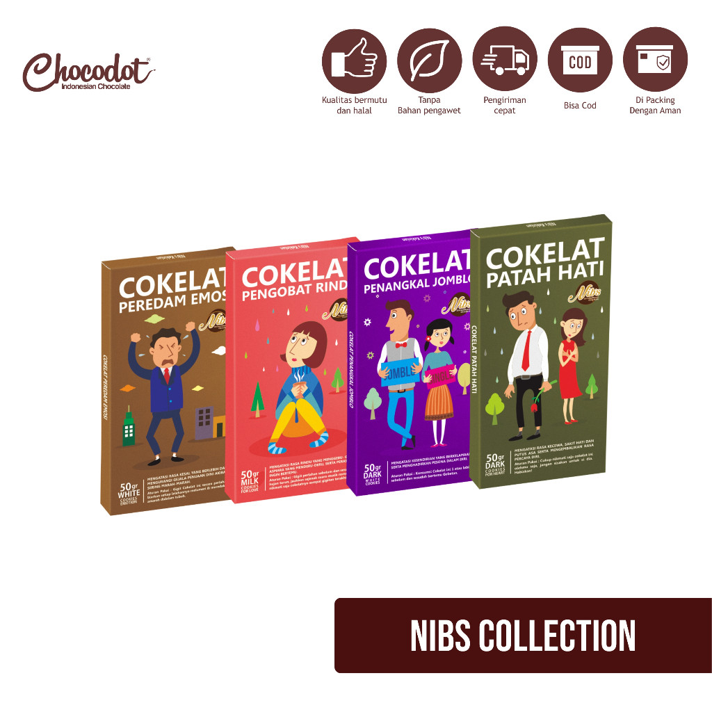 

Terbaru terlaris Coklat Chocodot Nibs Collection 50gr Rasa Unik Halal