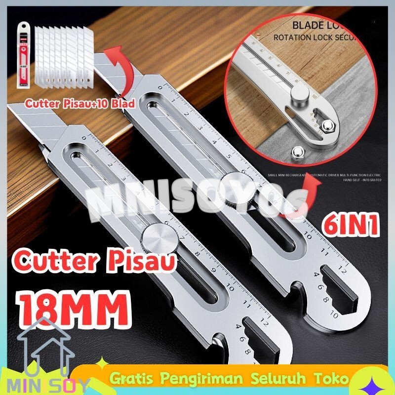 

【COD】24 Hours Delivery 6in1 Cutter Pisau 18mm Cutter Besi Stainless Besar 10pc Pisau Set Cutter Pisau Pemotong Kertas