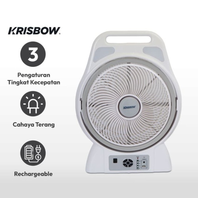Emergency Fan Lamp KRISBOW 12 Inch Kipas Angin Portable Rechargeable