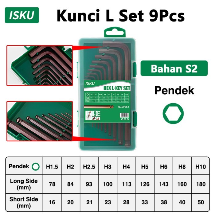 

ISKU ISKU kunci l full set panjang komplit 9 pcs lengkap bengkel S2 - Medium ball