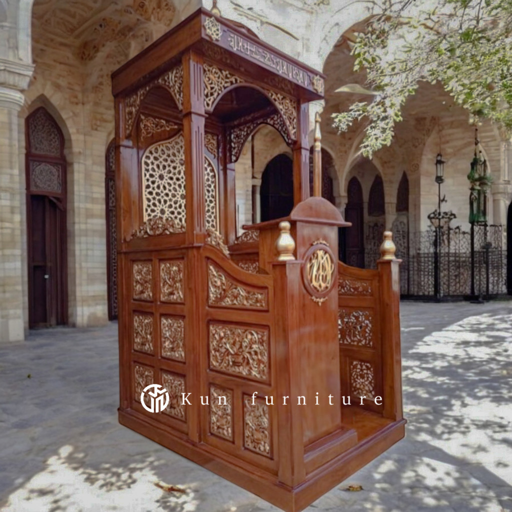 Mimbar Masjid Kubah Pintu Depan Kayu Jati Ukiran Mimbar Masjid Kubah Pintu Depan Kaligrafi Ukir Jepa