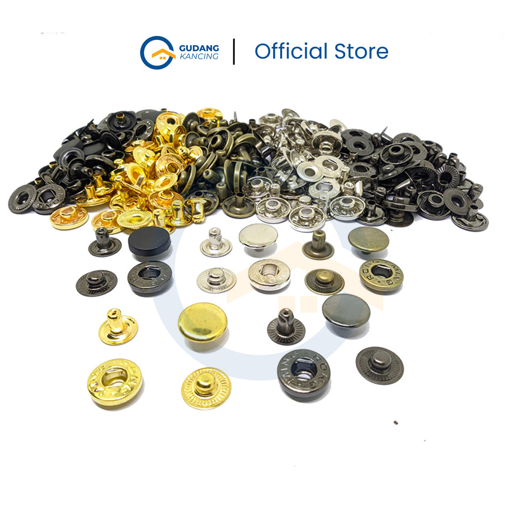 (12 SET) Kancing Cetet Besi 15 Mm - Kancing Snap - Kancing Jaket Merk Ming Rong