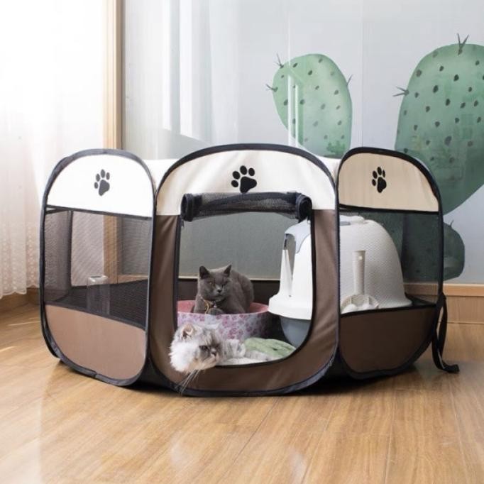 KANDANG KUCING LIPAT / TENDA KANDANG HEWAN LIPAT CRATE - Ukuran M sedang, Coklat