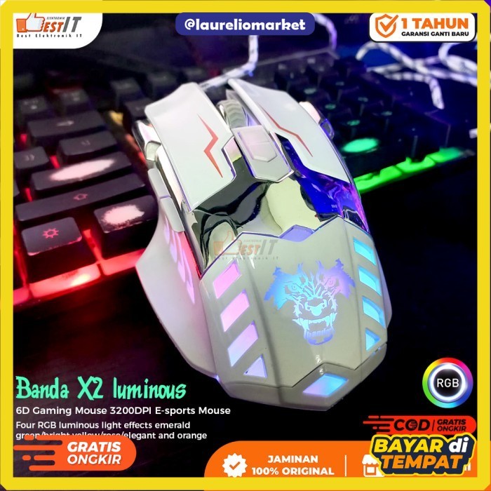 Mouse Gaming Banda X2 Luminous 6D DPI 3200 RGB LED USB Wired - Mouse Kabel