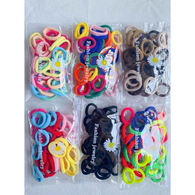 Ikat Rambut Donat Besar 2 Warna, Isi 50 pcs - Pita Ikat Rambut Terbaru