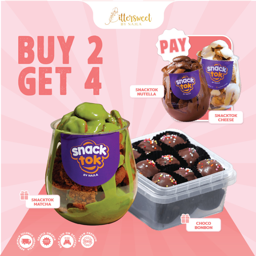 

( BAYAR 2 DAPAT 4 ) 2 Snacktok ( Nutella + Cheese ) FREE Snacktok Matcha + Choco Bonbon [ Best Deal ]