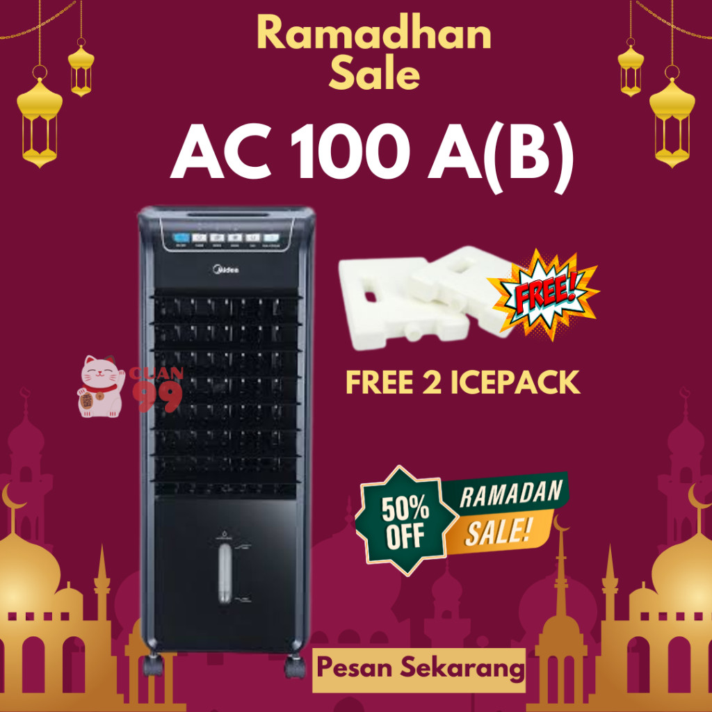 Midea Air Cooler AC 100 A (B) 6 Liter  Penyejuk Ruangan Bonus 2 Ice Pack / AC100 AB GARANSI RESMI (P