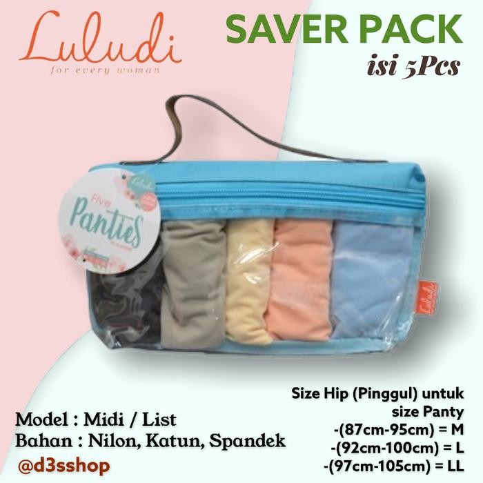 Luludi panty Lis isi 5 pcs Nilon spandek Katun Celana dalam Wanita - M