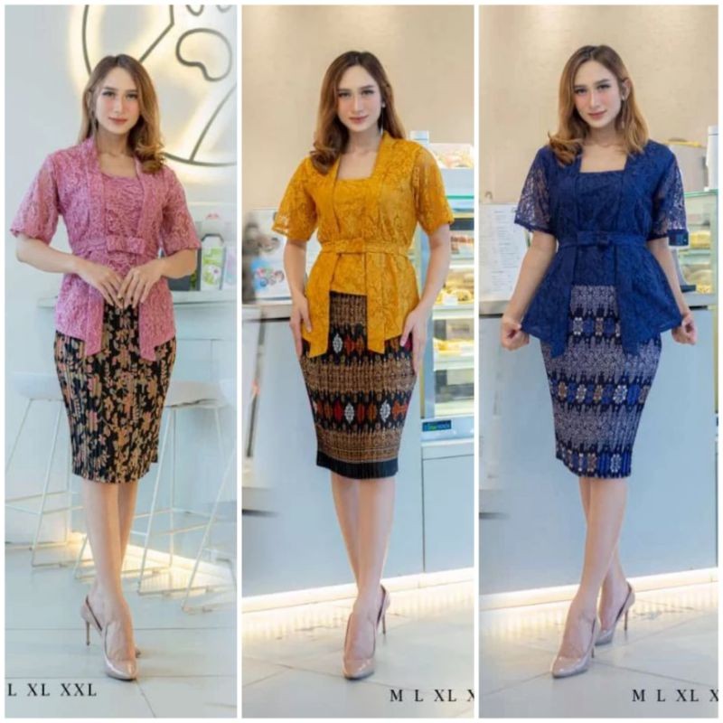 BEST SELLER SET KEBAYA KUTU BARU BROKAT MODERN LENGAN PENDEK / ATASAN KEBAYA KEKINIAN TERBARU TERLAR