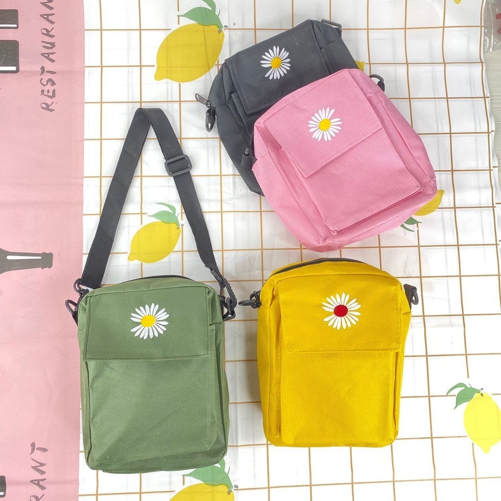 LPL Tas Slempang Wanita Daisy Korea Sling Bag Wanita Motif Bunga Kanvas Tas Fashion Wanita Tas Bahu 