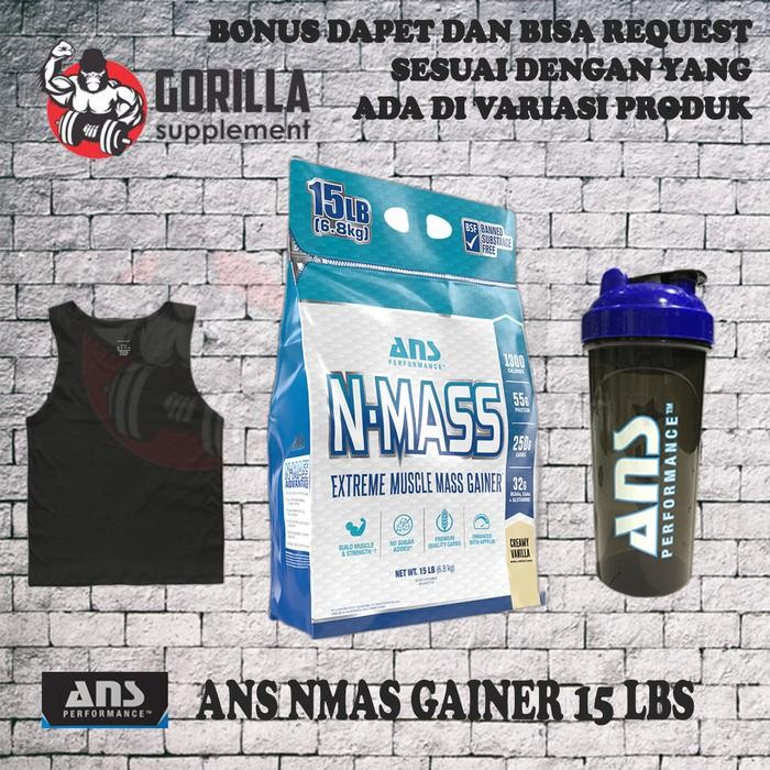 ANS NMASS / N-MASS 15LBS GAINER bulking suplemen fitness - Coklat, SHAKER ANS