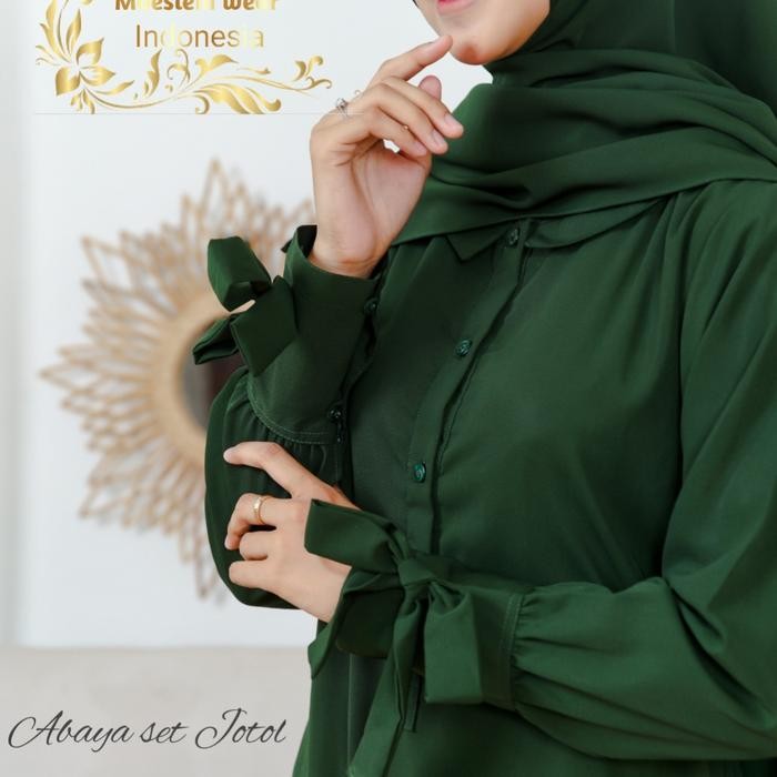 [Setelan Abaya dan Khimar wolfis jumbo Hermosa] Setelan Aabaya Hermosa Bahan wolfis warna Hijau boto