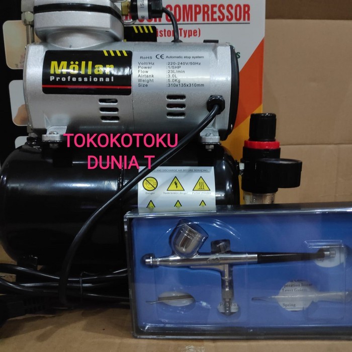 Paket Kompresor Mini Compressor Set Mollar 3 Liter With Pen Air Brush