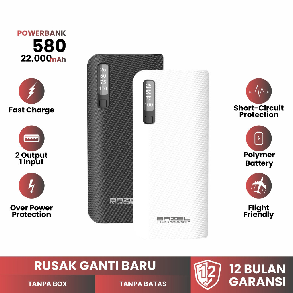 Bazel 580 Series  Powerbank 22000 mAh Digital Display  Small Power Bank Garansi Resmi 1 Tahun terlar