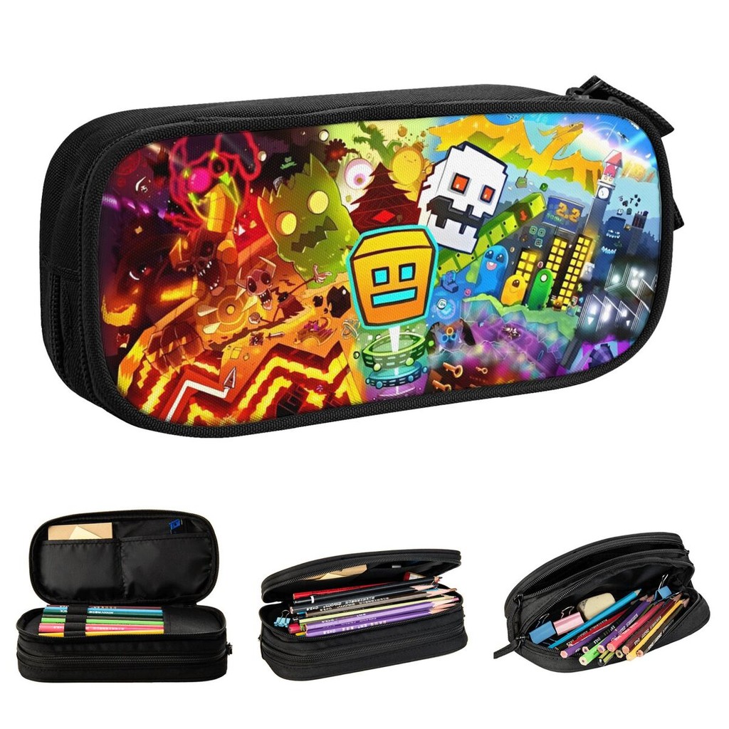 

Game Geometry Dash Pencil Cases Geometric Dash Pen Holder Bags Girl Boy Large Storage School Supplies Zipper Pencil Pouch