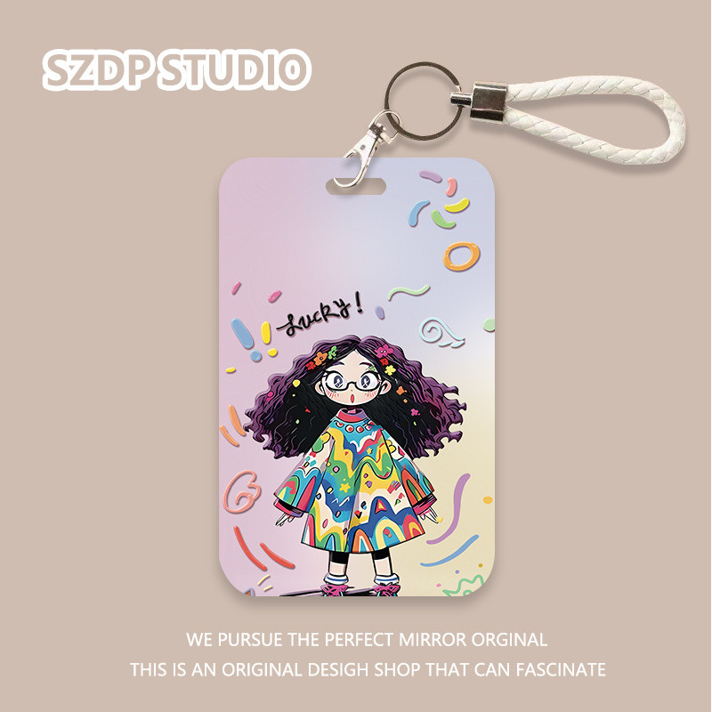 

ID CARD Penutup pelindung kartu bank gantungan kunci pola gadis lucu dan berwarna-warni kartun Korea penutup pelindung kartu bus penutup pelindung kartu ID