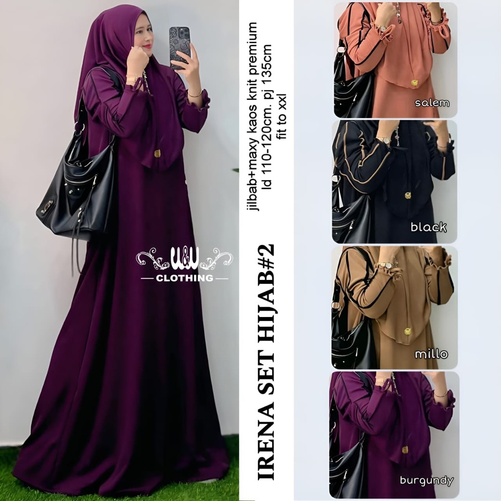 Gamis syari Irene/gamis set hijab/gamis jumbo LD 110/gamis motif best seller/gamis viral 2024/baju m