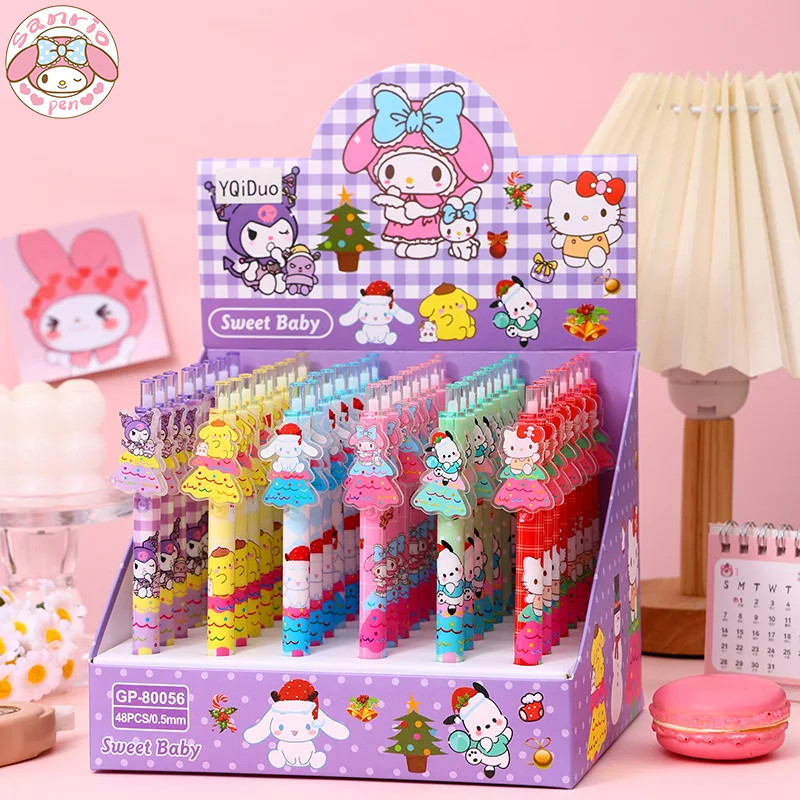 

Sanrio Gel Pens 48pcs Kuromi Cinnamoroll Hellokitty Creative 0.5 Black Ink Neutral Pens Promotional Gift Office School Supplies