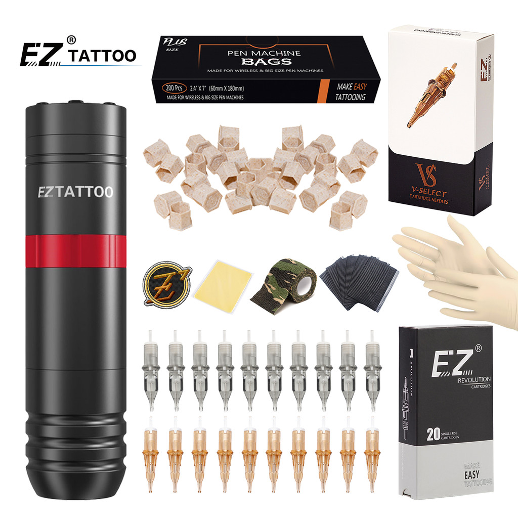 EZ Tattoo Kits Caster Wireless Cartridge Tattoo Machine pen with 40pcs EZ Cartridge Tattoo Needles f
