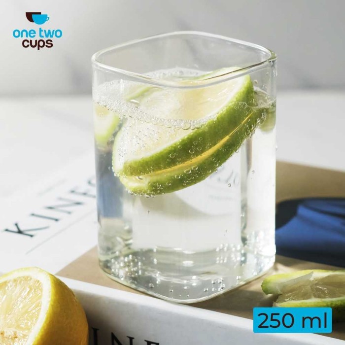 Gelas Kaca Kotak Aesthetic Cafe Kopi Late Bening Cafe Cocktail Borosilicate Glass Elegan Estetik Jua