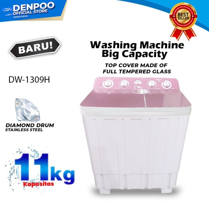 DENPOO MESIN CUCI 2 TABUNG- DW 1309H ( 11KG ) 1309 DUA TABUNG TWINTUB TWIN TUB
