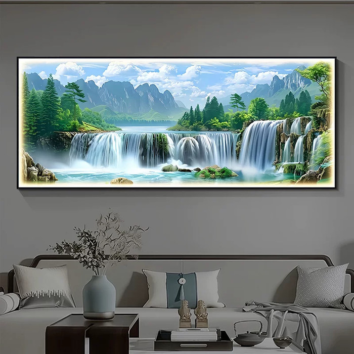 Lukisan Porcelain Painting Diamond Air Terjun Pemandangan Indah