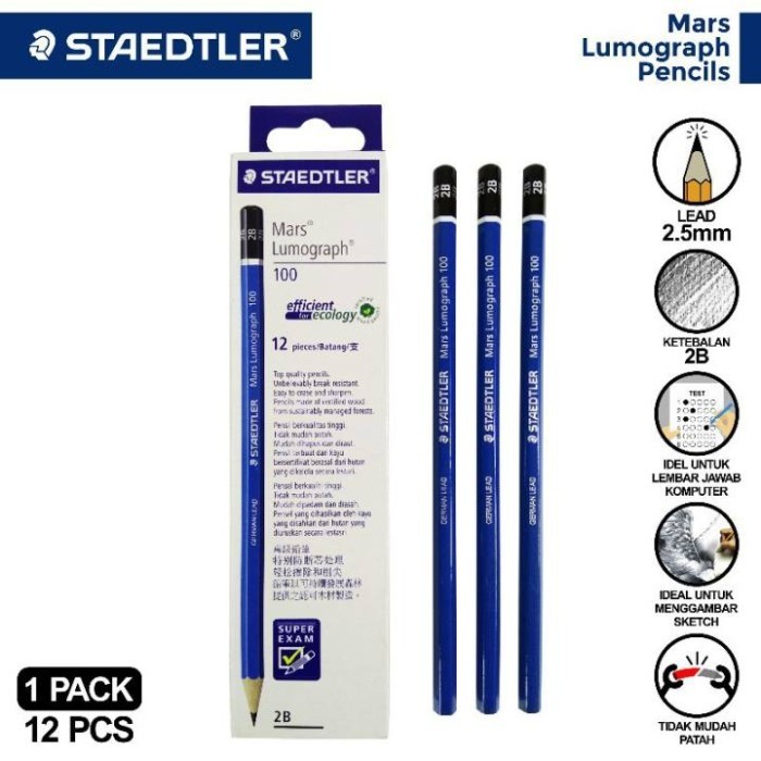 

Pensil 2B Staedtler Mars Lumograph - 1 lusin isi 12 pcs