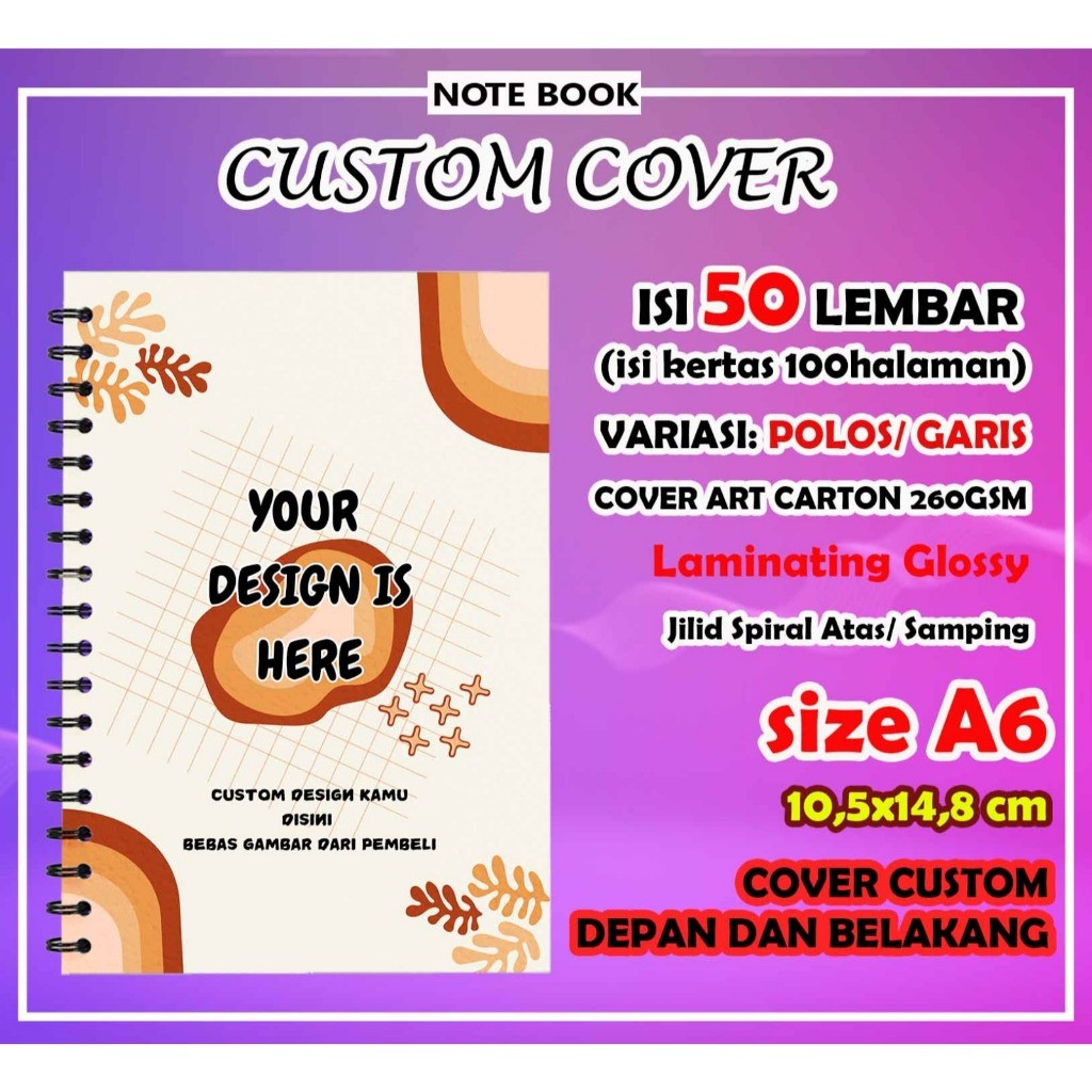 

Notebook/notes spiral custom A6 isi 50 lembar garis/polos
