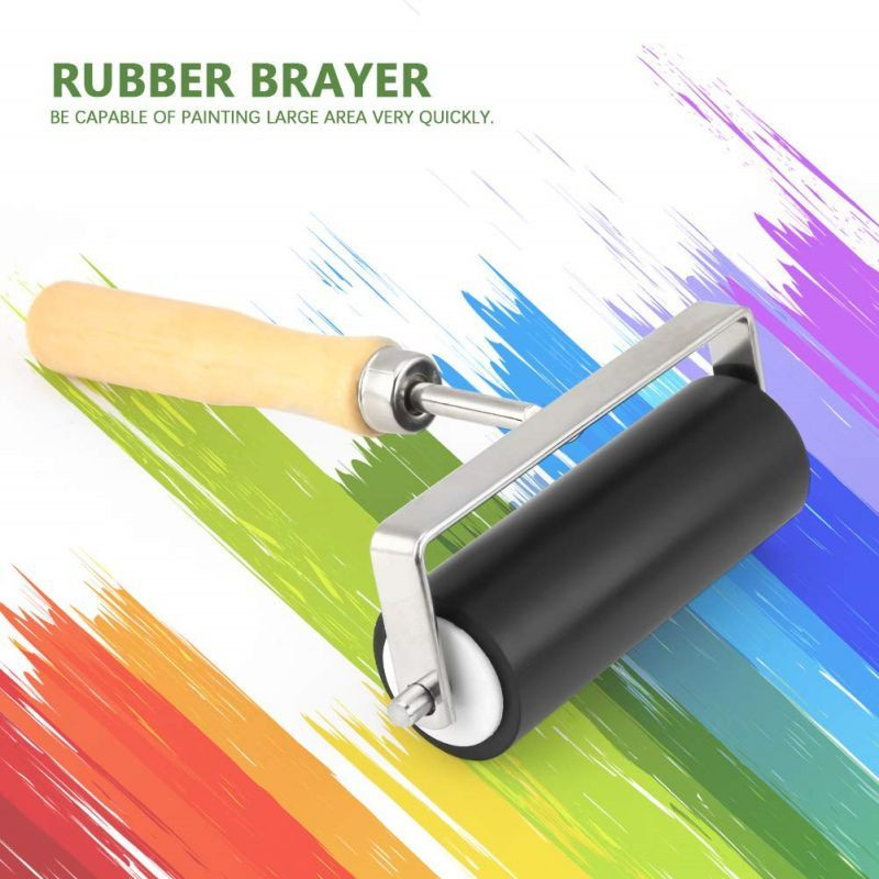 

6Cm/10Cm Roller Karet Rubber Roller Wooden Handle Hard Roll Rubber Roll Roll Grafis Untuk Printmaking