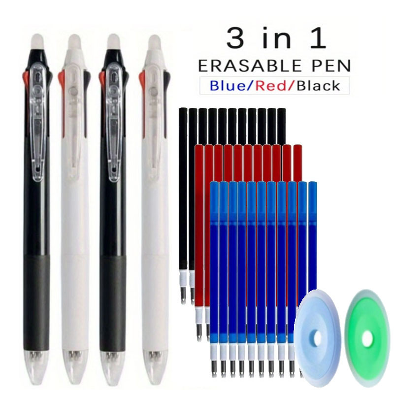 

3 in 1 Multicolor Pens Set 0.5mm Black/Blue/Red Magic Ink Refills Erasable Gel Pen Washable Handle Office School Stationery