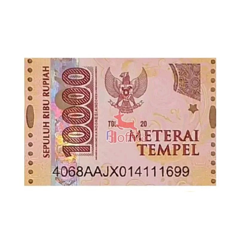 

Materai 10.000(original pos indonesia) TERUJI LOLOS SINAR UV ULTRAVIOLET - MATERAI BARU BUKAN BEKAS 100% ORIGINAL POS( Gratis Ongkir ) /10 Pcs