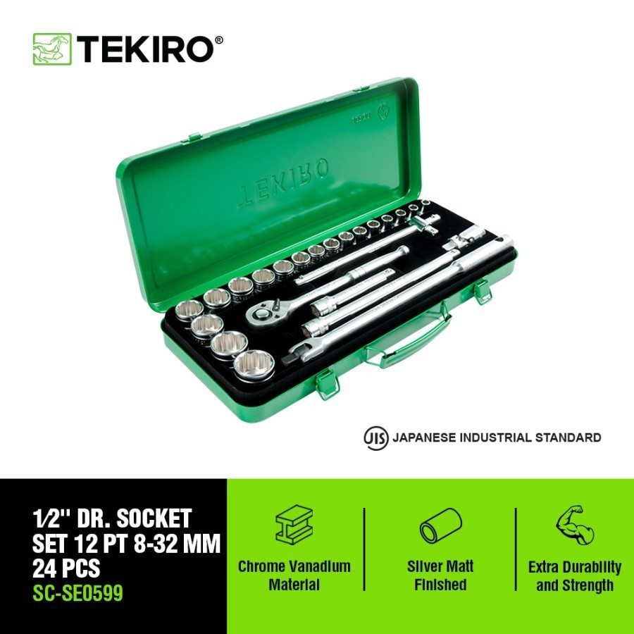 TEKIRO 1/2 INCH SOCKET SET 6 PT 8 - 32 MM 24 PCS / KUNCI SOCK SET 24PCS BOX BESI