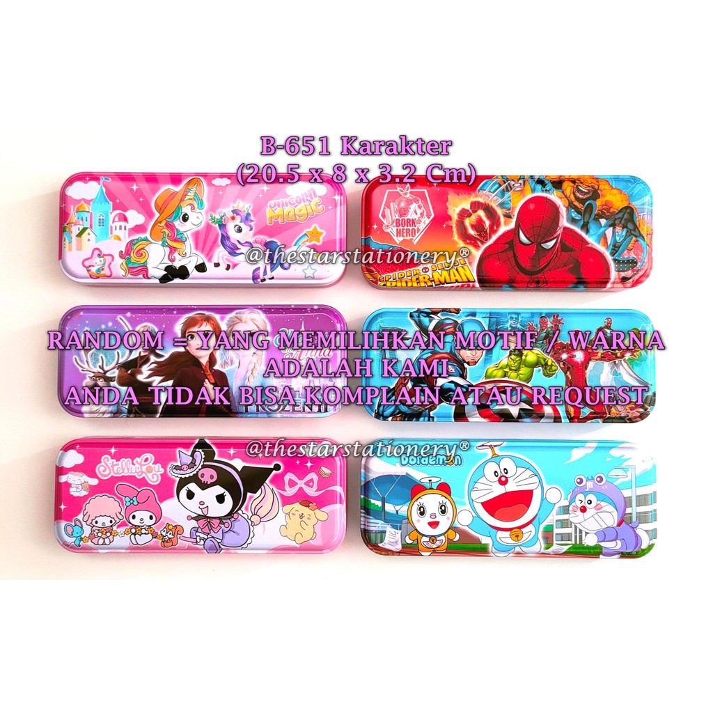 

(1 Biji) GROSIR Kotak Pensil Kaleng B-651 Karakter / Tempat Pensil Kaleng 20.5 x 8 x 3.2 Cm