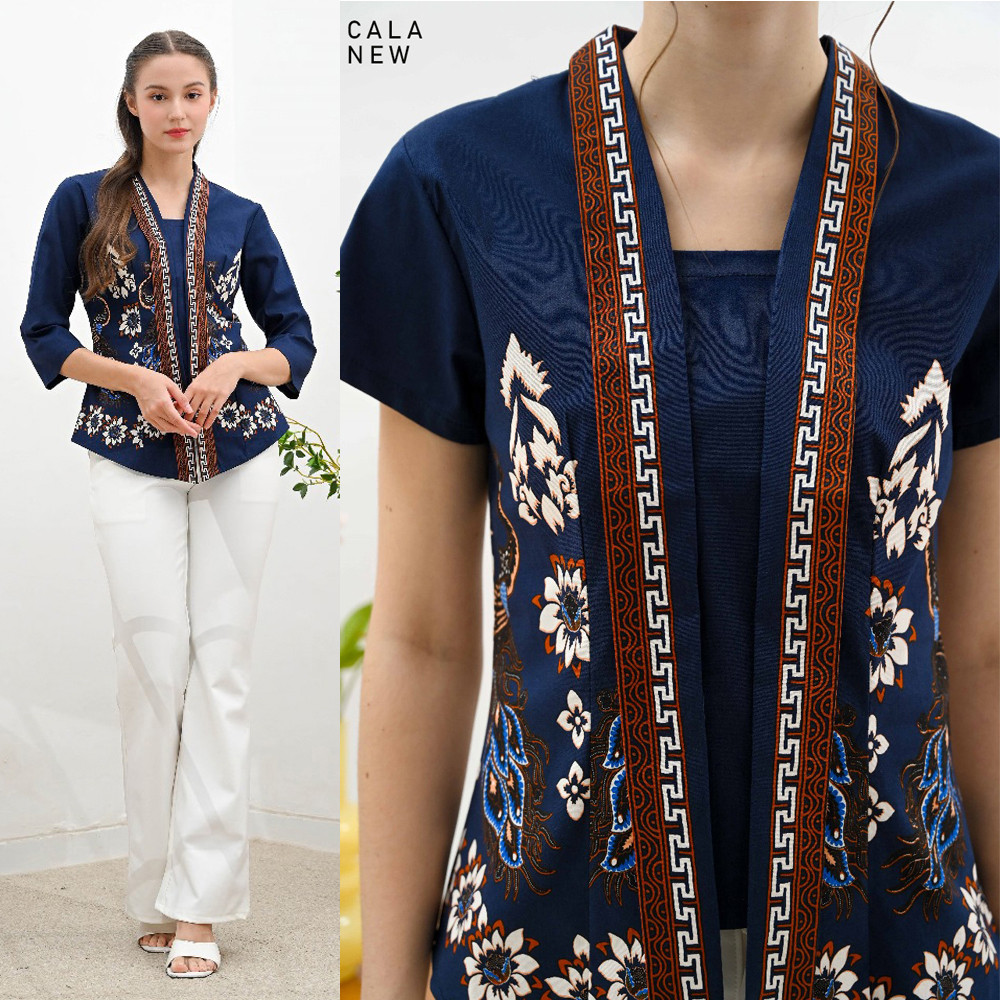 Girly Cala New Kutu Baru Blouse Atasan Batik Modern Baju Kebaya Couple Batik Keluarga Navy Jumbo