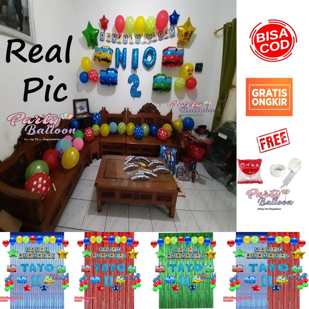 Paket Dekorasi Ulang Tahun Anak Laki Laki Karakter Mobil Bus Tayoo Set Ultah Murah