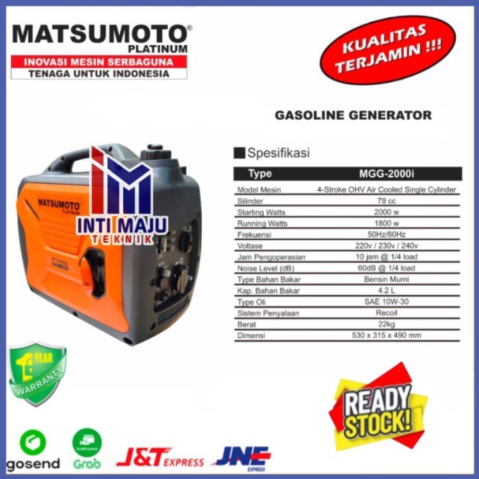 Genset Silent 2000 Watt Matsumoto Super Silent Genset Inverter Bensin