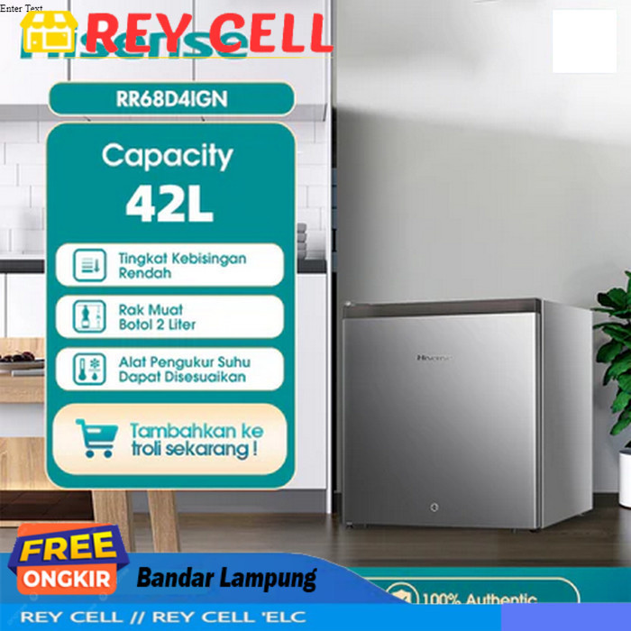 Kulkas minibar Mini Kecil 1 pintu freezer Hisense tipe RR68D41GN GARANSI RESMI