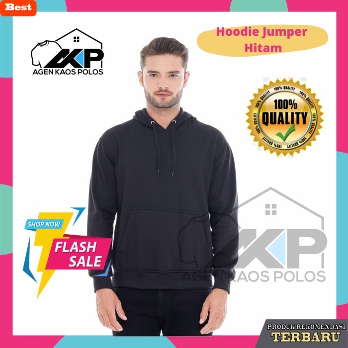 hoodie pria keren Jaket Sweater Polos Hoodie Jumper Hitam - Hitam, M