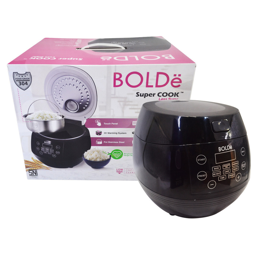 BOLDE RICE COOKER SUPER COOK LESS SUGAR HITAM MAGICOM KECIL SEHAT