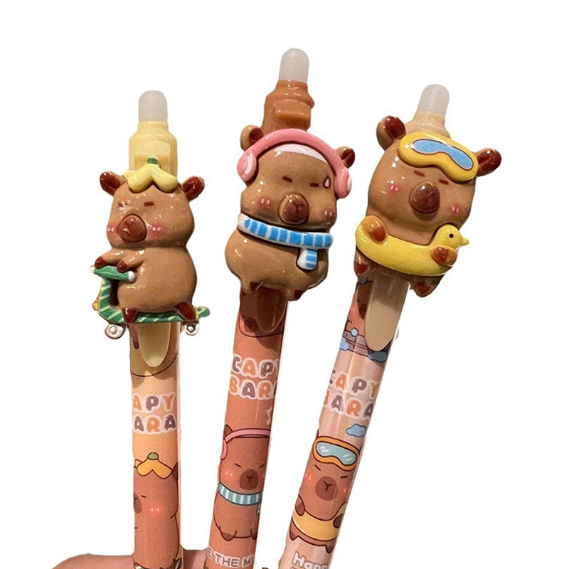 

6PCS Capybara Erasable Press Pen Kawaii Resin Gel Pens Student Stationery Cute Ballpoint Pen School Supplies Office Accessories