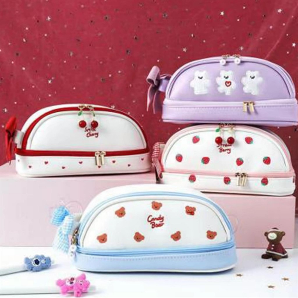 

MW030 Tempat Pensil PU Double SD SMP Kuliah Pencil Case Bolpoin Kotak Dompet Pouch Stationary Alat Tulis