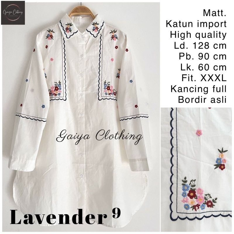 TUNIK JUMBO PUTIH WANITA BAJU ATASAN BIGSIZE PUTIH KATUN BORDIR LD. 130 - LAVENDER JUMBO
